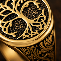 Bague Chevalière JLM Vintage Plaqué Or 18K Arbre de Vie pour Homme en Acier Inoxydable, Amulette Celtique Yggdrasil – Vente en Gros