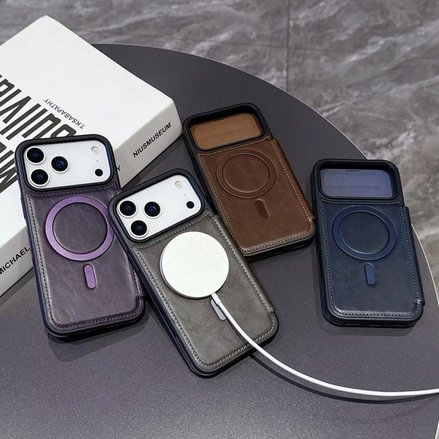 Luxury Magnetic Shockproof Flip Leather Mobile Phone Case with Card Holder for 17 Pro Max 16 15 Pro Max 14 13 12 11