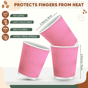 Vasos de Papel Corrugado con Diseño de Ondas y Estampado Completo, Aislados, Color Rosa, para Bebidas Calientes y Frías, Té y Refrescos - Product Image 2