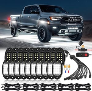 16 pods d'éclairage LED blanc pur pour roches avec faisceau de câblage, interrupteur de coupure d'alimentation, éclairage sous châssis 6000K, 12V 36W, étanche pour camions et VTT - Product Image 1