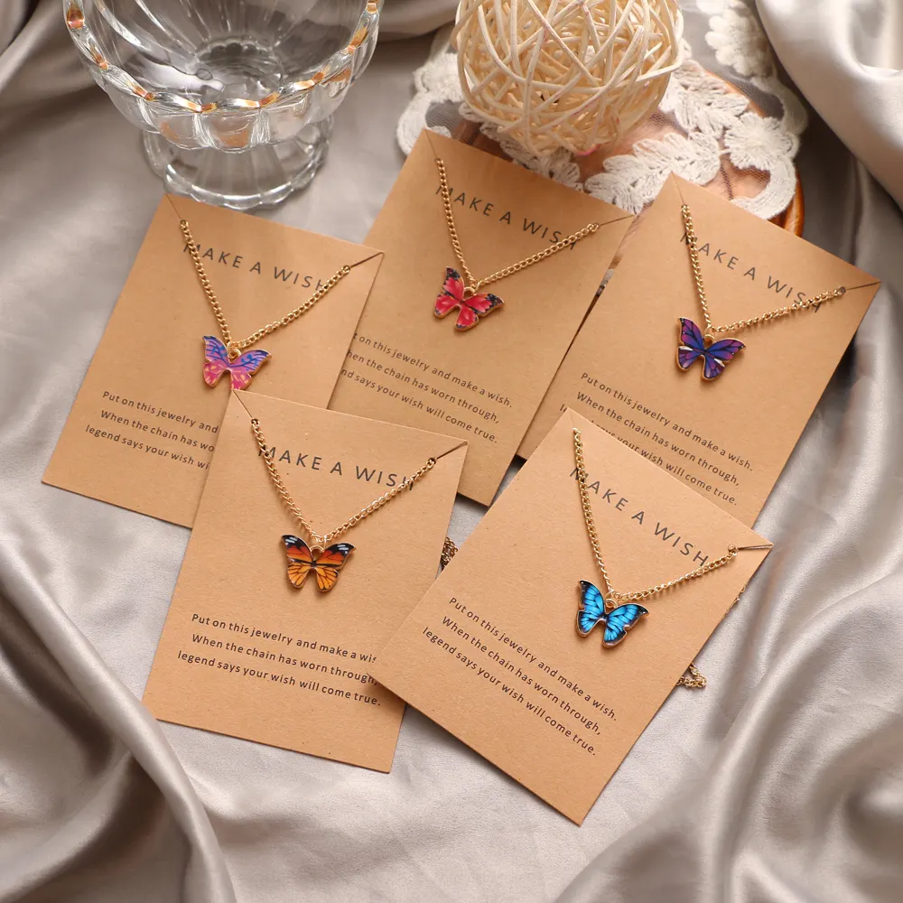 Schmetterling Anhänger Halskette bunt für Damen Mädchen in bohème Charme dünne Kette Klavikularkette