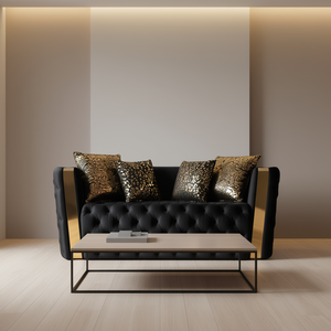 Divano a Due Posti in Velluto Nero Trapuntato con Dettagli Dorati, Elegante Design Modulare per Soggiorno - Product Image 2