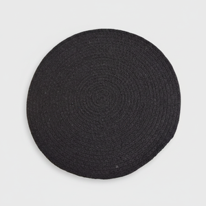 Modern Solid Black Cotton Round Placemats Anti-Slip Eco-Friendly Features Braided Style Machine Made Customizable Home Party Use - Product Image 2