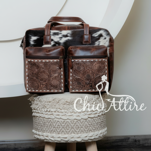 Genuine Leather Tote Western Leather Briefcase <b>Bag</b> Hand Tooled Leather Crossbody <b>Bag</b> Cowhide Fur Concealed Carry <b>Laptop</b> <b>Bag</b> - Product Image 1