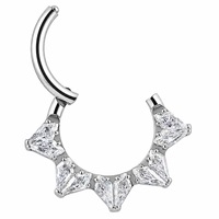 Anneau de nez personnalisable en titane G23 de qualité supérieure, incrusté de cœur en oxyde de zirconium AAAAAA taille Asscher, avec fermoir clicker articulé, bijoux corporels, vente en gros