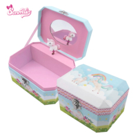 Boîte à musique Licorne Arc-en-ciel - Organisateur hexagonal en papier avec figurine, chansons personnalisées et miroir, cadeau magique pour filles