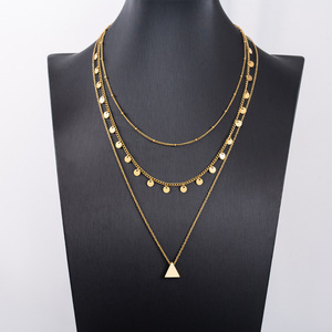 สร้อยคอชั้นเรขาคณิตสร้อยคอทองคำสามชั้นเครื่องประดับแฟชั่น - Product Image 1
