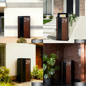 Gate Mounted Custom <strong>Wood</strong> Grain Stripe Pillar Galvanized Steel <strong>Post</strong> <strong>Box</strong> Anti-Theft Top Lifted Outdoor Parcel Delivery <strong>Box</strong> OEM/ODM - Product Image 3