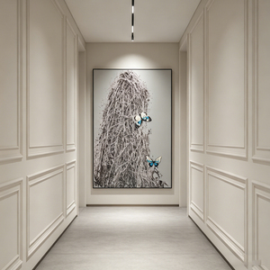 Peinture à l'huile abstraite papillon texturée sérigraphiée à la main pour décoration murale intérieure, maison, hôtel, esthétique apaisante - Product Image 2