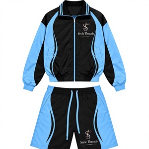 Style Threads Men's Sporty <b>Track</b> <b>Jacket</b> and Shorts Set Color Blocking Quick Dry Polyester Summer Wear - Product Image 2