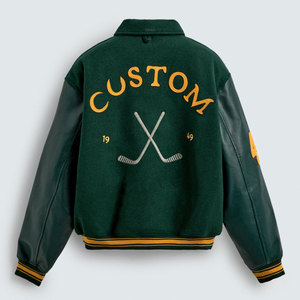 Giacche Varsity da <span class=keywords><strong>uomo</strong></span> personalizzate di alta qualità con maniche in <span class=keywords><strong>pelle</strong></span> ricamate con maniche invernali <span class=keywords><strong>Bomber</strong></span> Jacket - Product Image 2