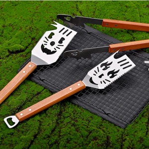 Juego de 5 utensilios de acero inoxidable para parrilla, accesorios de cocina para barbacoa, pinzas y espátulas con mango de madera - Product Image 6