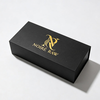 Boîte cadeau magnétique pliable de luxe noire avec logo personnalisé, couvercle rabattable imprimé avec satin pour emballage de perruques, extensions de cheveux et lots de marques