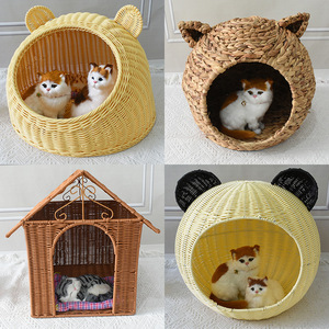 เตียงหวายหวายทรงกลมสำหรับสัตว์เลี้ยงพร้อมหูกระดิ่งน้ำบ้านสัตว์เลี้ยงทำจากหวายสานสำหรับงานฝีมือสำหรับแมวสุนัข - Product Image 6