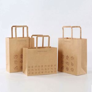 Wholesale Food-grade Recyclable Custom Logo Offset Printed Take-away Kraft Paper <b>Bags</b> with Hand Length Handles - Product Image 3