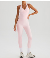 Tops activos de entrenamiento sin costuras transpirables a la moda para mujer Top de Primavera de talla grande PDS incorporado con cuello Halter de compresión