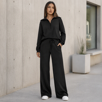 Ensemble deux pièces personnalisé pour femme : pull demi-zip et pantalon large, tenue décontractée, survêtement oversize, marque privée disponible