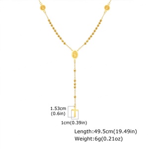 Collar de Rosario Religioso de Acero Inoxidable 316L con Baño de Oro de 14k para Mujer y Hombre, Diseño de Moda - Product Image 4
