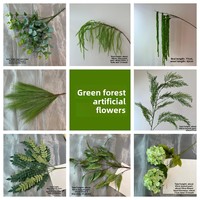 Plantes et fleurs artificielles de la série verte style Mori : feuilles d'eucalyptus, de saule, de bambou et d'herbe de cheval – Décoration suspendue pour l'extérieur et la maison