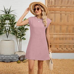 Spring Summer Solid Color O Neck Knitted Sweet Natural Midi A-line Breathable Polyester Women Dress Fashion Commuter <b>Split</b> - Product Image 6