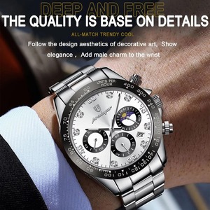 นาฬิกาข้อมือสแตนเลสสำหรับผู้ชาย, นาฬิกาควอทซ์สแตนเลสกันน้ำส่องสว่างนาฬิกาโครโนกราฟสำหรับผู้ชาย - Product Image 2