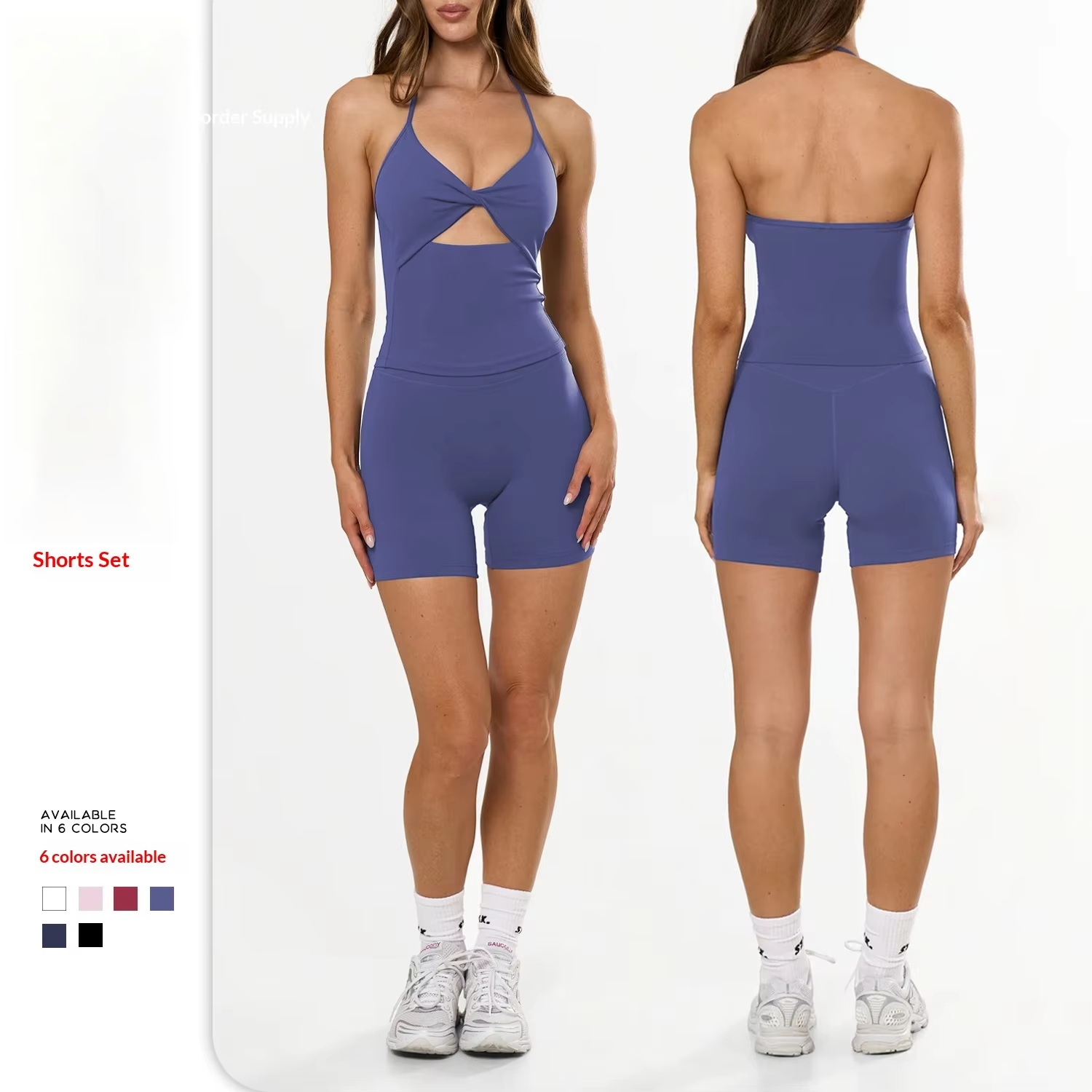 New Yoga Two-piece Set Halter Top High Waist Tight Shorts Fitness Sports Running Quick-drying Solid Wrinkle-resistant Front Logo