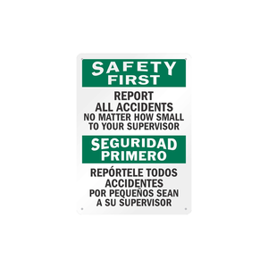 Panneau de sécurité bilingue : signaliser tous les accidents au <span class=keywords><strong>superviseur</strong></span> sur aluminium - Style OSHA/ANSI pour <span class=keywords><strong>entrepôt</strong></span>, chantier de construction - Product Image 1