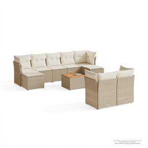 Conjunto de Sofás Modulares de Jardín de Mimbre Sintético, 10 Piezas, Color Beige, Muebles de Exterior de Diseño Contemporáneo, Estructura de Mimbre, Asientos Cómodos - Product Image 1