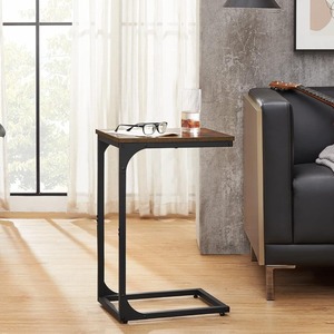 Wood Top Side <b>Table</b> <b>Walnut</b> Color Metal Frame Console <b>Table</b> For Living Room Bedroom Balcony - Product Image 3