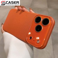 Coque de téléphone de luxe en velours mat texturé litchi pour iPhone 14-18 Series avec protection d'objectif transparente améliorée