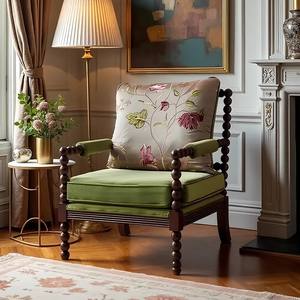 Fauteuil individuel de style vintage à motif floral et perles, capitonné, rétro américain, pour salon - Product Image 3