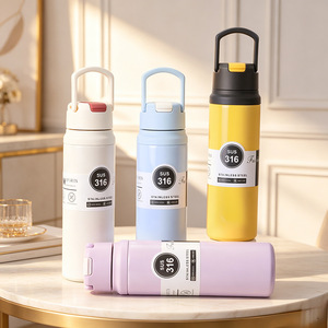 Nouvelle Bouteille Thermos Isotherme en Acier Inoxydable 316 avec Poignée et Paille, Séparation Thé-Eau, Grande Capacité pour le Sport - Product Image 2