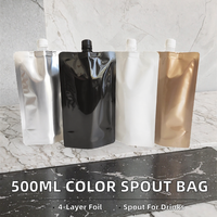 Pochette à bec verseur 500 ml, blanc, noir, or, argent, en aluminium multicouche épais, imprimée en héliogravure, pour emballage de vin, liquides et boissons