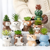 Pot à succulentes en céramique en forme d'animal de dessin animé |   Petit pot de fleurs avec trou de drainage |   Vente flash pour la décoration de table de bureau à domicile sur le rebord de la fenêtre