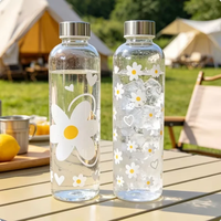 Bouteille d'eau portable en plastique PC imprimée de fleurs fraîches et mignonnes, idéale pour les sports de plein air, le camping, la randonnée, pour les étudiants