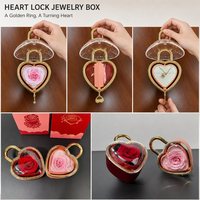 Kotak Locket Hati Berbingkai Emas Dengan Pegangan Cincin, Kunci Putar, Dan Jam Hati, Set Hadiah Hari Valentine Untuknya, Dekorasi Rumah