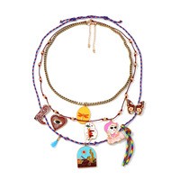 ZA Collier en corde tressée colorée fait main, inspiré des créateurs haut de gamme, avec pendentifs papillon en alliage, tendance transfrontalière