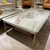 Meubles de salon au design original, plateau en marbre naturel, pieds en laiton massif, table de 1,65 m, tables basses, ensemble de tables basses en cuivre