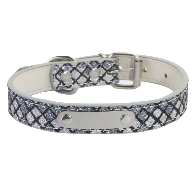 Shining Surface XL Modern Dog Collar PU with Plaid Lattice and Solid ...
