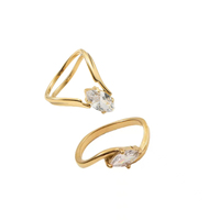 Cincin titanium wanita, zirkon oval mata kuda emas 18K baja titanium
