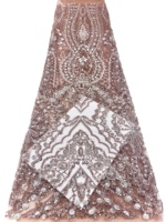 Dentelle africaine brodée de perles et de sequins, 100% polyester, motif floral élégant et luxueux pour robes de mariée et vêtements de soirée