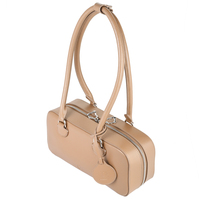 Sac à main élégant en cuir véritable beige avec poignée supérieure, design léger et durable, doublure en nylon pour femmes