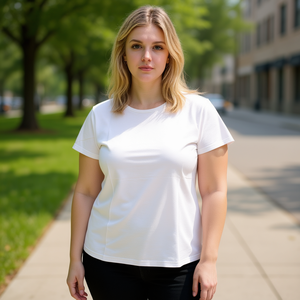 T-shirt da donna HDJ taglie forti H7019-1 S/ML/XL Bianco Casual Cotone Girocollo Tinta unita Manica normale - Product Image 3