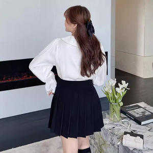 Chemisier blanc pour femme N7175 avec nœud papillon, manches bouffantes, en coton, couleur unie, pour usage quotidien, grande taille, haut pour femme - Product Image 2