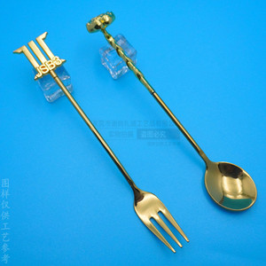Cucharas y Tenedores de Metal Personalizados, Imitación Oro, Aleación de Zinc, Acero Inoxidable, Reutilizables, para Cócteles, Diseño Geométrico - Product Image 1