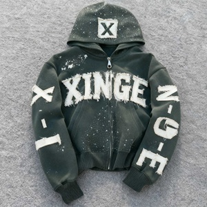 Nouveau Hoodie Zippé Homme Streetwear 2026, Original, Personnalisé, Vintage, Délavé, Brodé 3D, Imprimé, Coupe Oversize Boxy, avec Strass - Product Image 1