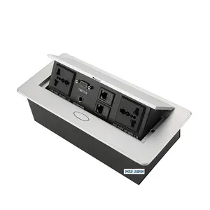 Recessed Office Meeting Table Pop Up Desk Power Socket Outlet Aluminum Alloy Tabletop Socket With Ce 30cm Wires Connector