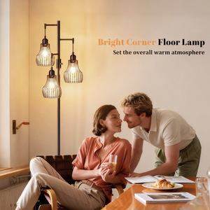 Industrial Floor <b>Lamp</b> With Adjustable Height Black Metal Cage Shade E26 Base For Living Room Bedroom <b>Office</b> - Product Image 4