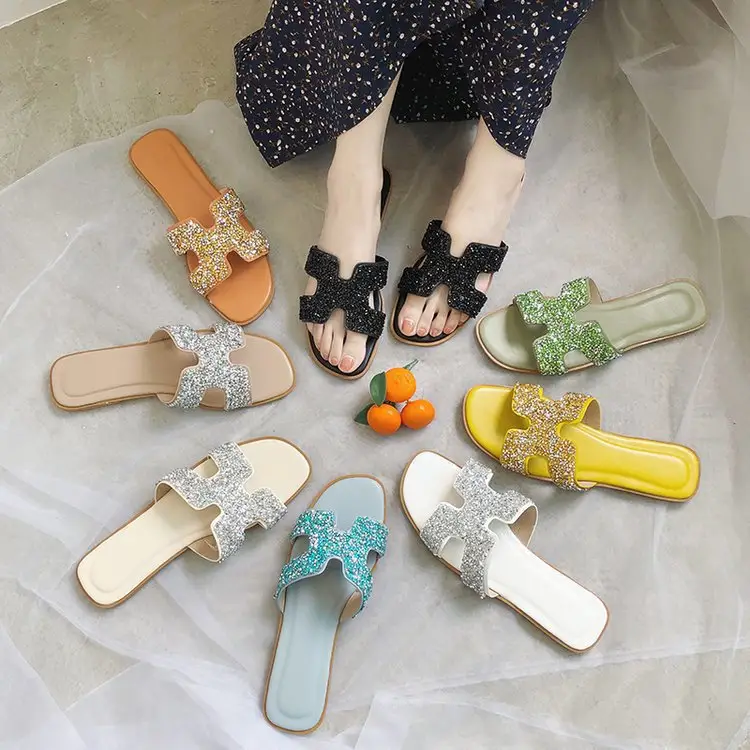 Hafif Eva Pvc malzeme kristal tasarım kadın terlik Flip-flop ucuz toptan parmak arası terlikler bayanlar ayakkabı ve sandalet
