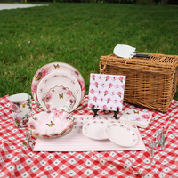 Ensemble d'assiettes à dîner jetables durables avec motif de rose papillon pour les fêtes et les occasions spéciales